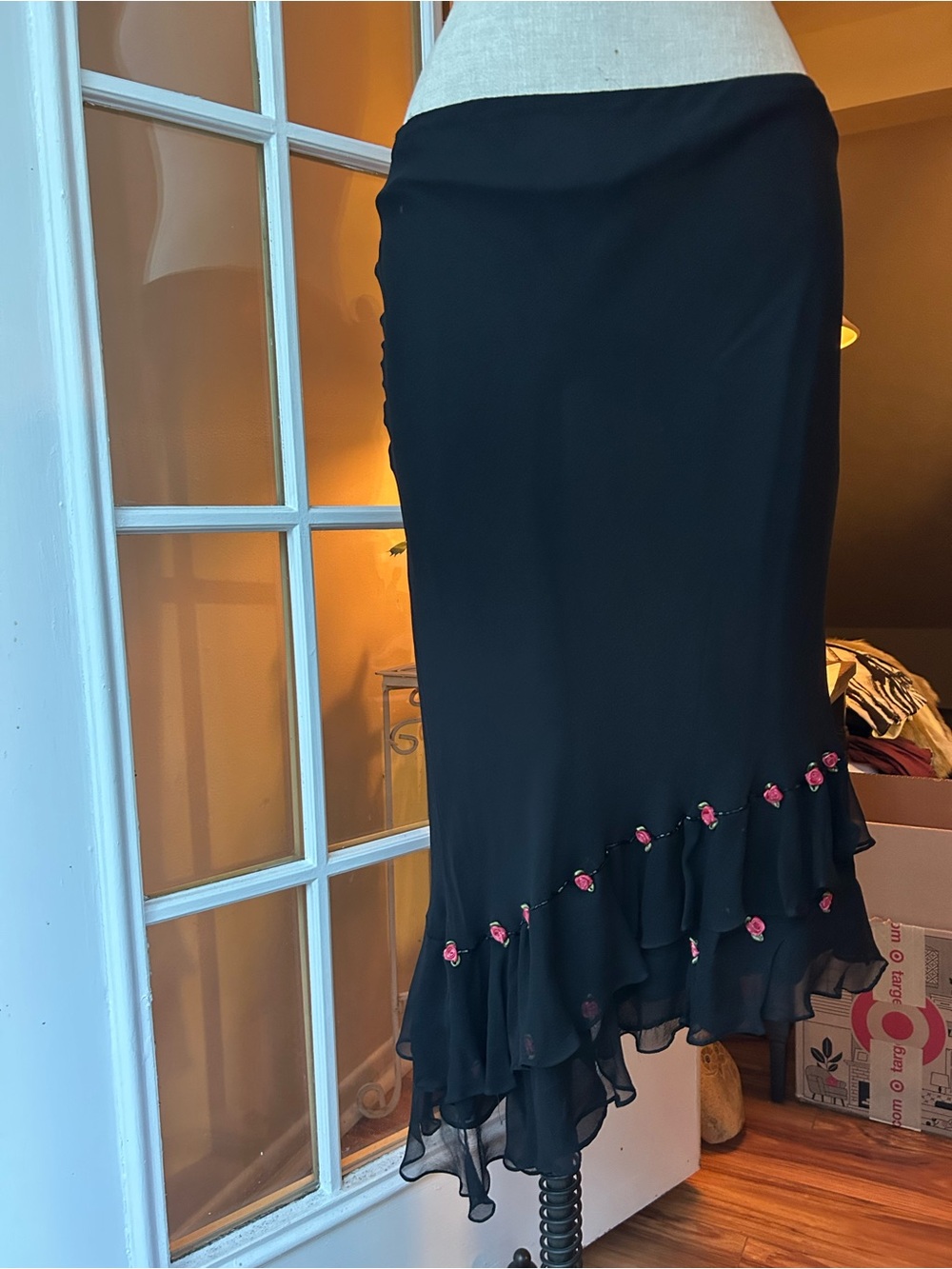 iCE vintage black silk rosette asymmetrical skirt. Y2K, Fairycore. * see listing - Picture 1 of 8